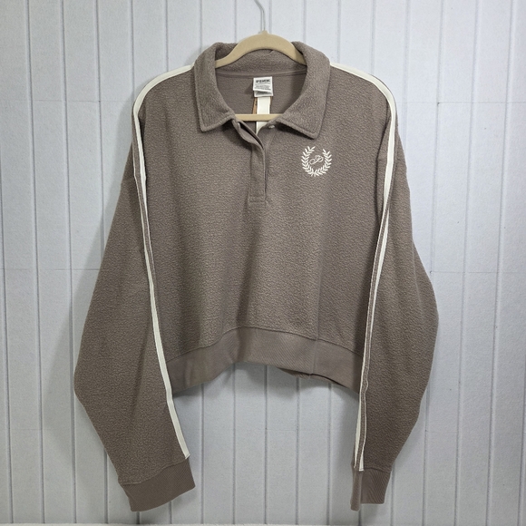 PINK Victoria's Secret Brown Fleece‎ Cropped Pullover XXL - Picture 2 of 11